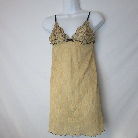 Hanky Panky Vintage Babydoll Slip Beige Black Nighty Lace Small Adjustable Strap - Picture 1 of 6